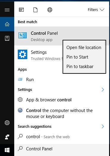 Image result for Win 10 Control Panel