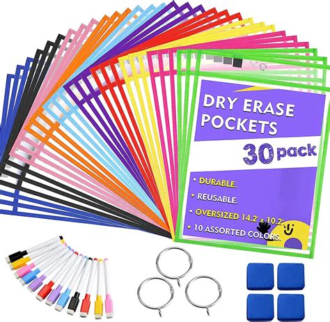 30 Pack Dry Erase Pocket Reusable Dry Erase Pockets Sheet Clear Durable ...