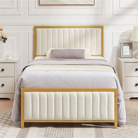 VECELO Twin Bed Frame with Upholstered Tufted Headboard & Footboard ...