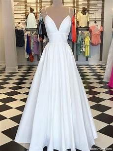 Simple A Line Spaghetti Straps Satin V Neck Lace Wedding Dresses Fc4178 by A Line V Neck Spaghetti Straps Backless Satin Simple A Line Spaghetti Straps Satin V Neck Lace Wedding Dresses Fc4178
