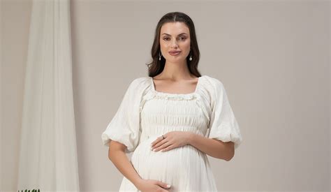 White Cotton Maternity & Nursing Ruched Maxi Dress