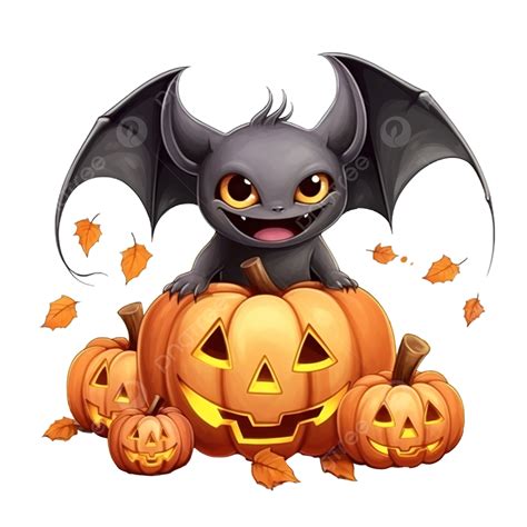 Happy Halloween Cute Pumpkin Character And Bats Flying, Halloween ...