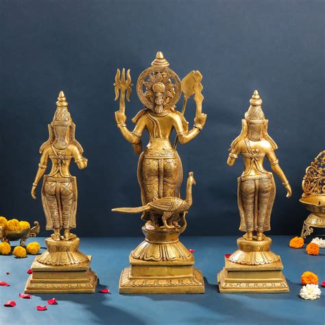 Brass Lord Murugan With Devasena And Valli Statues (23.5 Inch ...