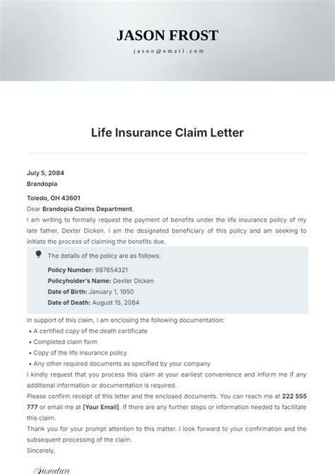 Free Life Insurance Claim Letter Template to Edit Online