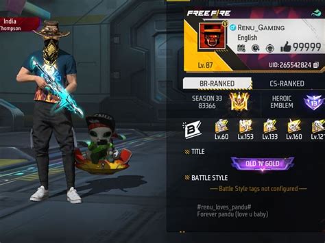 Renu Gaming's Free Fire ID, stats, rank, guild, and more