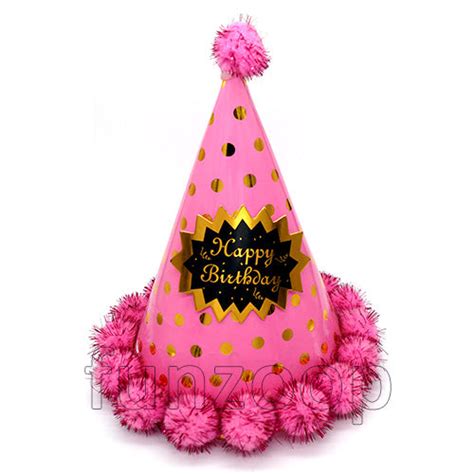 Cone shaped Pom-pom polka Birthday Hat for Boys & Girls - Available in ...