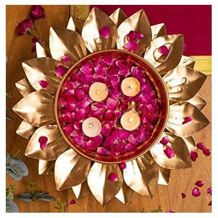 Buy HOUSBURY Metal Urli Bowl Lotus Design Showpiece Home Decor (Gold ...