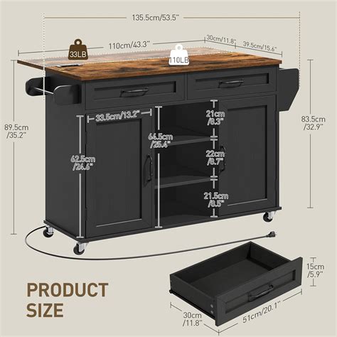 RALGEND Kitchen Island with Power Outlets & Drop Leaf, India | Ubuy