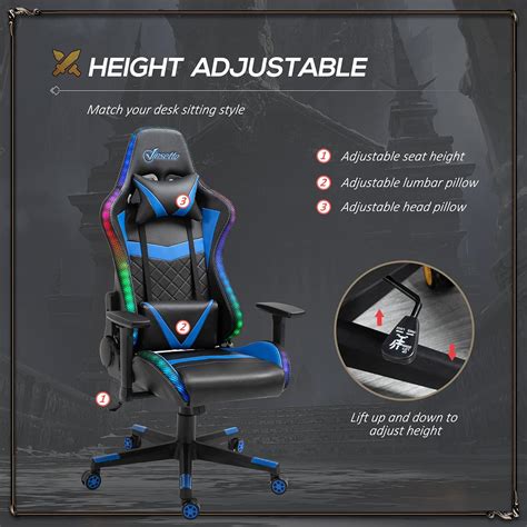 Buy Vinsetto Racing Gaming Chair with RGB LED Lights, Adjustable Height ...