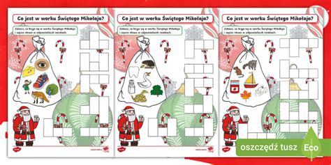 Co jest w worku Świętego Mikołaja | Pisownia liter | Karta pracy