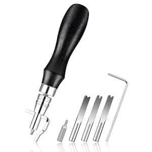 Leather Groover Tool(Black), 7 in 1 Pro Adjustable Stitching Groover ...