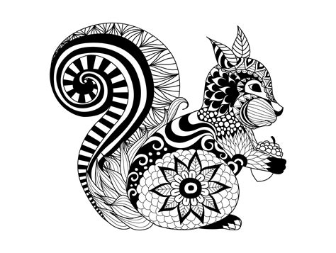 Small squirrel with Zentangle pattern - Zentangle Coloring Pages for Kids