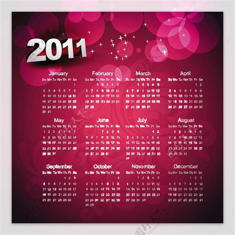 美丽的2011日历模板矢量图片素材-编号04311002-图行天下