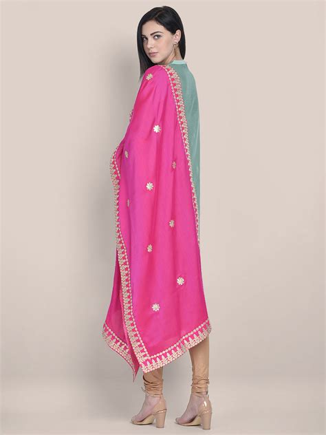 Dupatta Bazaar Woman's Pink & Gold Silk Dupatta with Gotta Patti Work ...