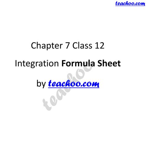 Image result for Integration Formula Sheet Class 12