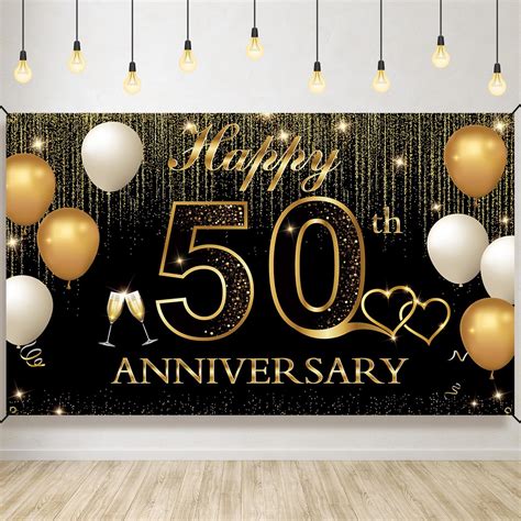 Amazon.com : HTDZZI Golden 50th Wedding Anniversary Decorations, Happy ...