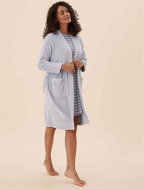Buy Fleece Ribbed Dressing Gown at Marks & Spencer