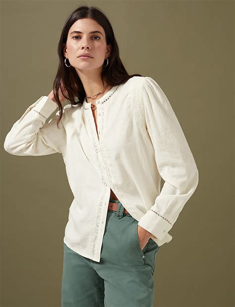 Buy Cotton Blend Textured Lace Insert Blouse at Marks & Spencer