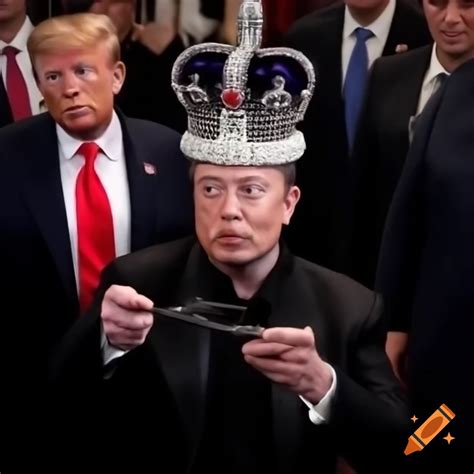 Elon Musk receiving a king's crown from Donald Trump on Craiyon