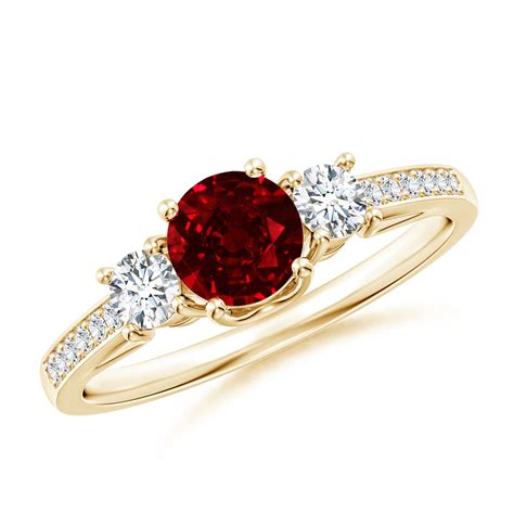 Classic Prong Set Ruby and Diamond Three Stone Ring | Angara India