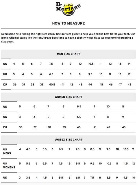 Doc Marten Size Chart