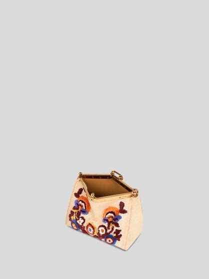 SMALL EMBROIDERED RAFFIA VELA BAG