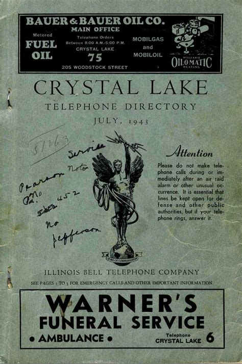 Crystal Lake Telephone Directory -July 1943 by Illinois Bell Telephone ...