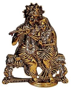 Purpledip Metal Idol Radha Krishna: Glittering Stones Statue for Home ...