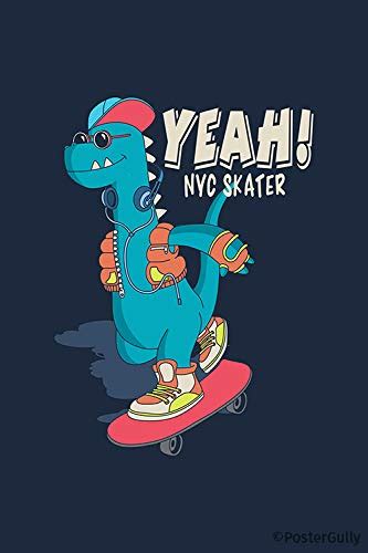 PosterGully - Cool Dinosaur Skateboarding Artwork Posters For Room| A4 ...