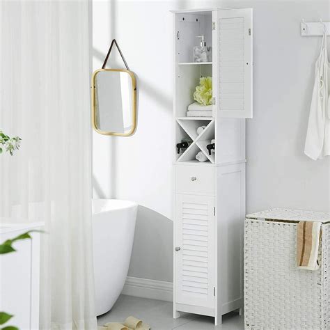 VASAGLE 170cm White Floor Cabinet with 2 Doors and Shelves Cupboard ...