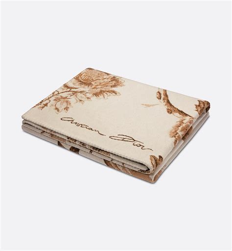 Blanket Beige Cashmere Jacquard Embroidered with Bird and Flower Motif ...