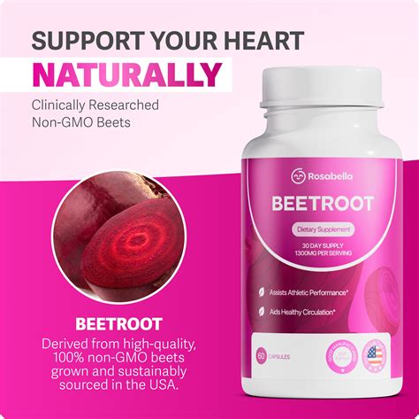 Rosabella Organic Beetroot Capsules (1300mg) for Blood Flow & Heart He