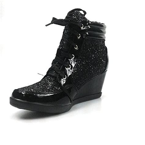 Buy Forever Link Women's Fashion Glitter High Top Lace Up Wedge Sneaker ...