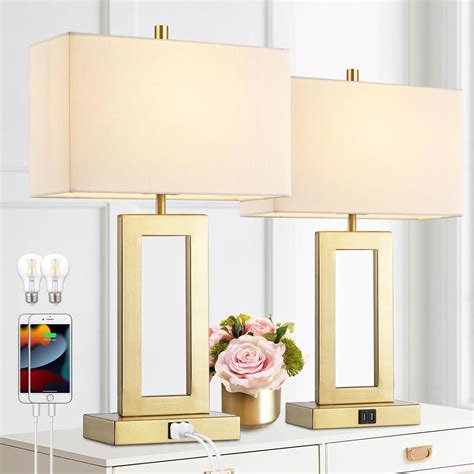 Amazon.com: gernehop Gold Table Lamps Set of 2 with Dual USB Ports,3 ...