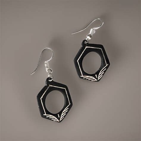 Bidri Pentagon Shape Earrings Pair | Bidri Work | Bidri Art – BIDRI