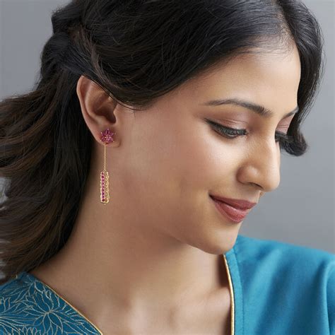 Ruby Flowers Drop Earrings