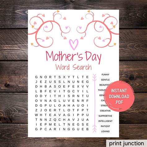 Mother's Day Word Search Game: Printable Activity (digital Download) - Etsy