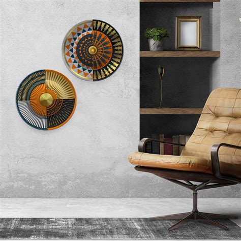 Abstract Geometric Circle Art Wall Hanging Plates of Two Pieces ...