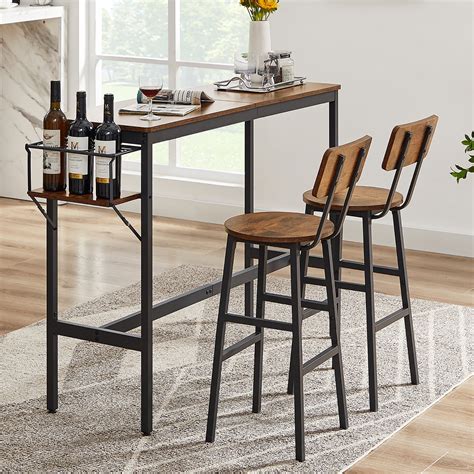 GNIXUU 3-Piece Bar Table & Stools Set, High Top Bistro for Small ...