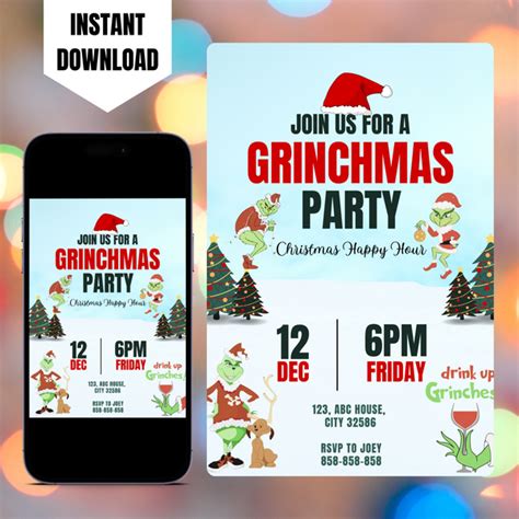 Grinchmas Christmas Party Invitation Template | Grinch Invite ...