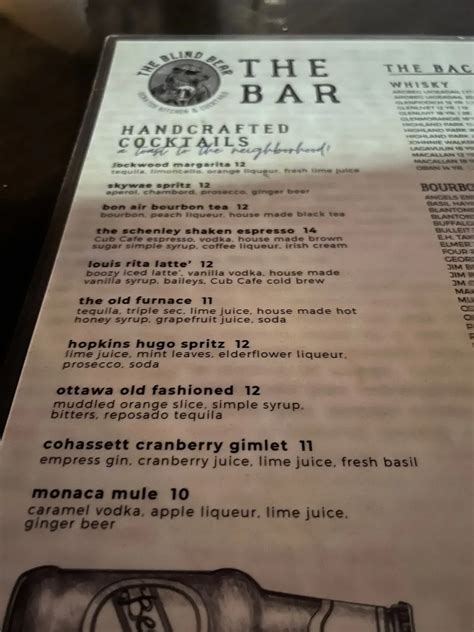 The Blind Bear Menu - Updated November 2025