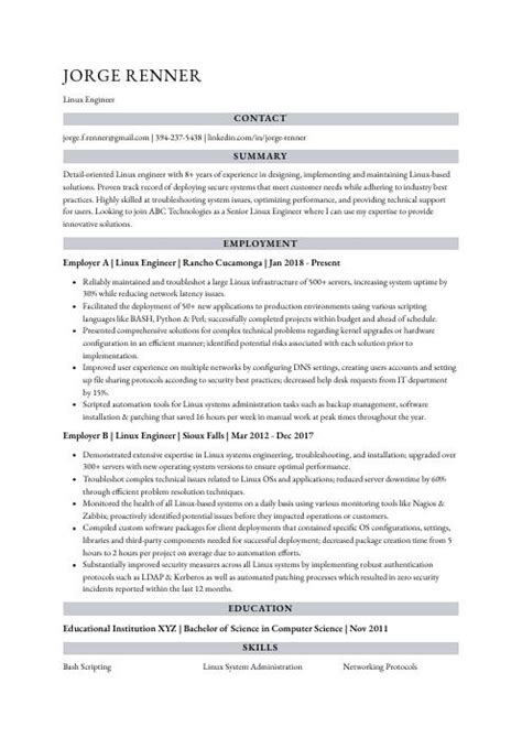 Image result for Linux Engineer Resume Layout