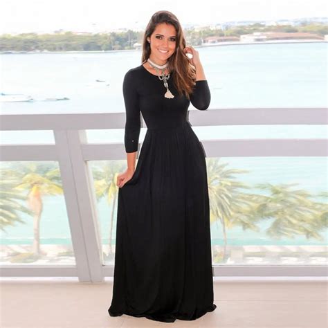 Women Sexy Long Sleeve Chiffon Party Long Maxi Dress Floor Length Black ...