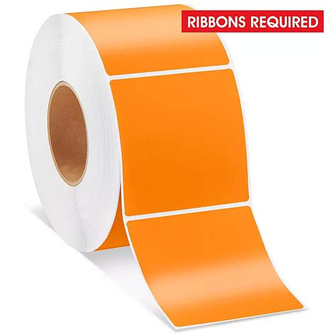 Industrial Thermal Transfer Labels - Orange, 4 x 4", Ribbons Required S ...