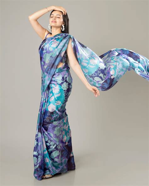 Stunning Floral Organza Satin Saree – Fabcurate