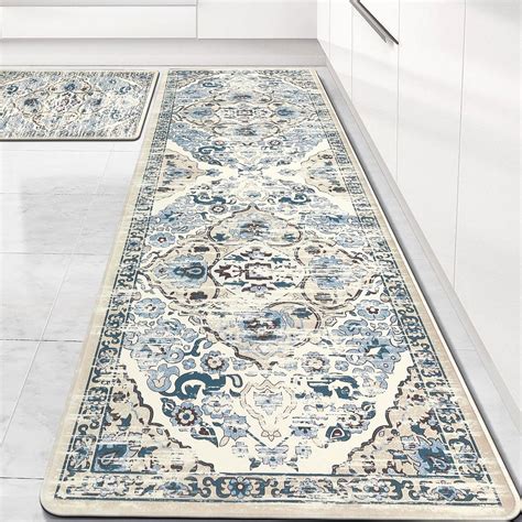 Ileading Blue Kitchen Mats for Floor 2 Piece 17"x28"+17"x59" Boho Anti ...