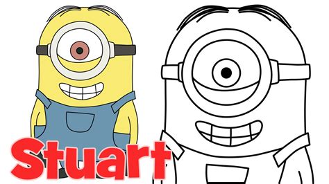 How to draw Minions Stuart step by step easy drawing for kids and ...