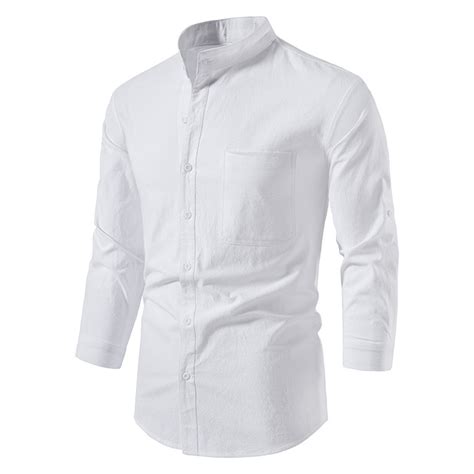 qolati Men Cotton Linen Button Down Shirts Casual Long Sleeve Dress ...