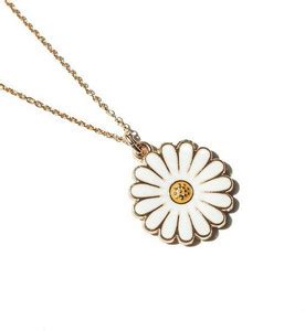 Simply Gorgeous WHITE DAISY FLOWER Enamel Charm Golden Chain Pendant ...
