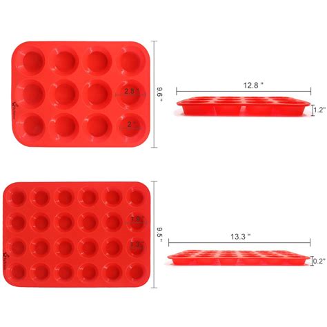 Silicone Mini Muffin Pans, SySrion 24 Cup Premium Cupcakes Pan Shapes ...